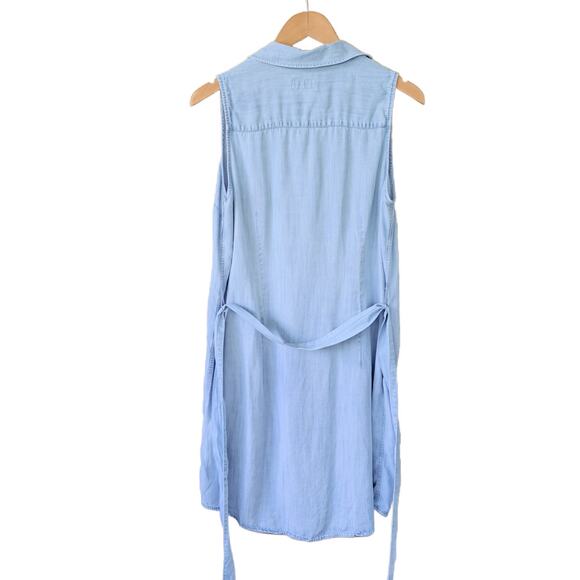 UNTUCKit Light Blue Chambray Perry Sleeveless Shirt Dress Size 8 Belted Casual - Picture 9 of 11
